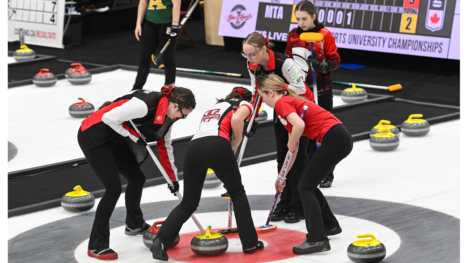 SAIT (W), Humber (M) and Mohawk (M) sit atop the tables at the 2024 CCAA Curling Canada Championships